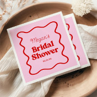 Pink Red Wavy Border Bridal Shower Paper