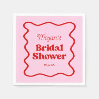 Pink Red Wavy Border Bridal Shower Paper