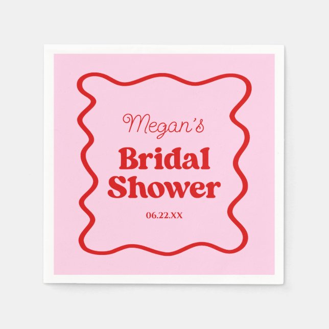 Pink Red Wavy Border Bridal Shower Paper Napkin (Front)