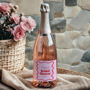 Pink Red Wavy Border Bridal Shower Sparkling Wine Label