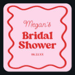 Pink Red Wavy Border Bridal Shower Square Sticker<br><div class="desc">These are Pink Red Retro Wavy Border Bridal Shower Party Favour Stickers!</div>