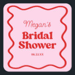 Pink Red Wavy Border Bridal Shower Square Sticker<br><div class="desc">These are Pink Red Retro Wavy Border Bridal Shower Party Favour Stickers!</div>