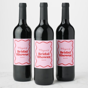 Pink Red Wavy Border Bridal Shower Wine Label