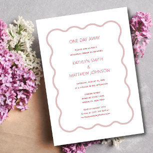 Pink Red Wavy Border Modern Retro One Day Away Invitation