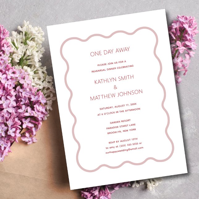 Pink Red Wavy Border Modern Retro One Day Away Invitation (Creator Uploaded)