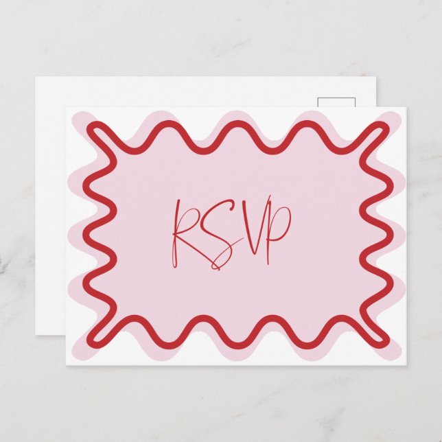 Pink Red Wavy Border RSVP Postcard (Front/Back)