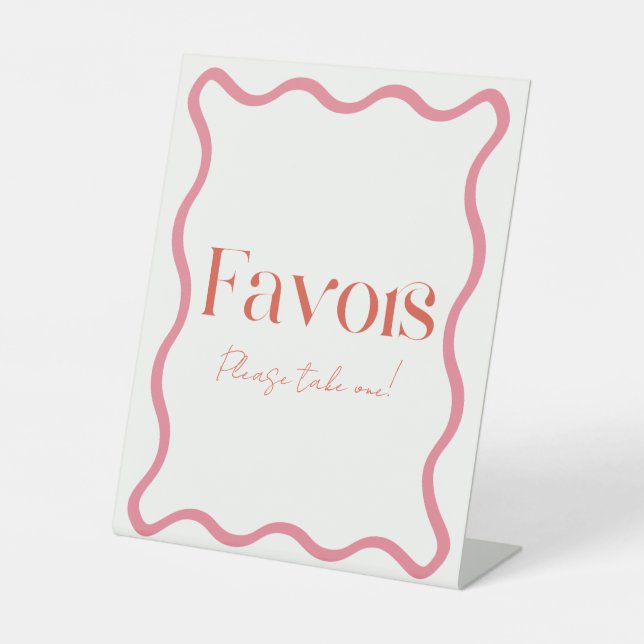 Pink & Red Wavy Frame Bridal Shower Favours Pedestal Sign (Front)