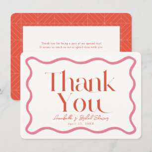 Pink & Red Wavy Frame Bridal Shower Thank You Card