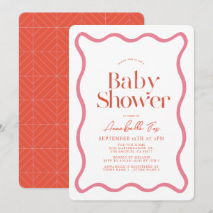 Pink & Red Wavy Frame Trendy Baby Shower Invitation