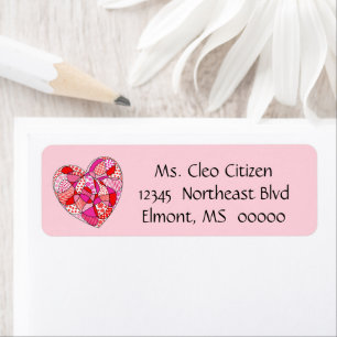 Pink Red White Doodle Heart Return Address Label