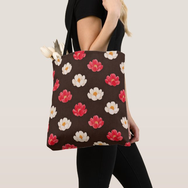 Pink Red White Floral Pattern  Tote Bag (Close Up)