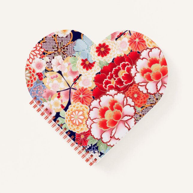 PINK RED WHITE FLOWERS Peony,Roses Japanese Floral Notebook (Front)