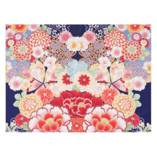 PINK RED WHITE FLOWERS Peony,Roses Japanese Floral Tablecloth