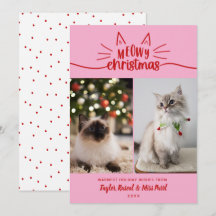 Pink Red White Meowy Christmas 2 Cat Photos