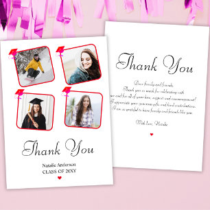 Pink Red White Modern Photo Graduate Graduation Thank You Card