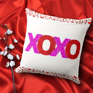 Pink Red XOXO Hearts Valentine’s Day Bold Modern Cushion