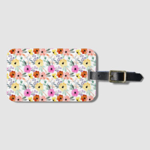 Pink, Red, Yellow Floral Flowers Watercolor  Luggage Tag