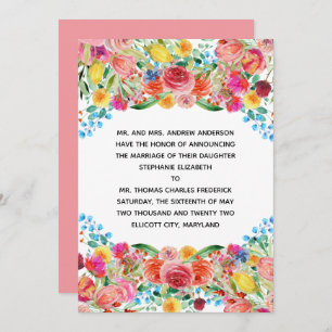 Pink Red Yellow Floral Formal Wedding Announcement