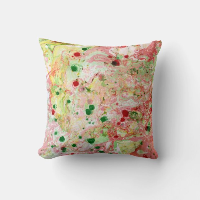 Pink Red Yellow Green Marble Look Modern Abstract Cushion (Front)