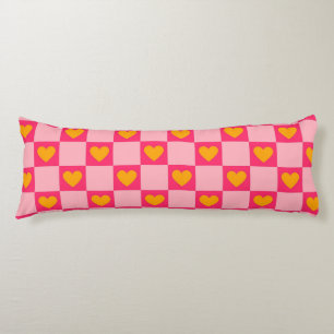 Pink Red Yellow Heart Love Chequered Y2K Pattern Body Cushion