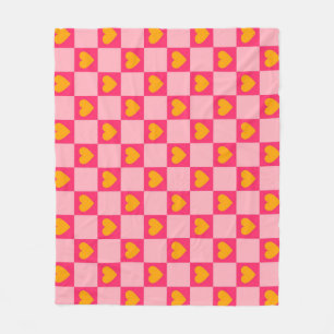 Pink Red Yellow Heart Love Chequered Y2K Pattern Fleece Blanket
