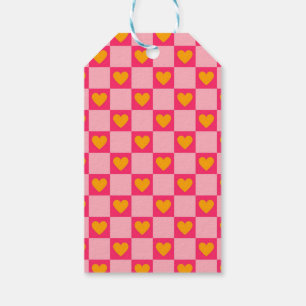Pink Red Yellow Heart Love Chequered Y2K Pattern Gift Tags