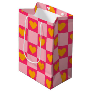 Pink Red Yellow Heart Love Chequered Y2K Pattern Medium Gift Bag