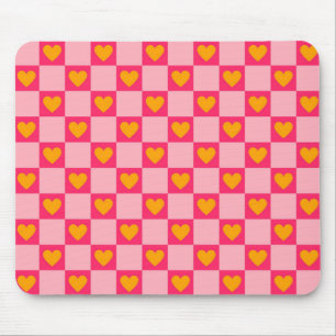 Pink Red Yellow Heart Love Chequered Y2K Pattern Mouse Pad