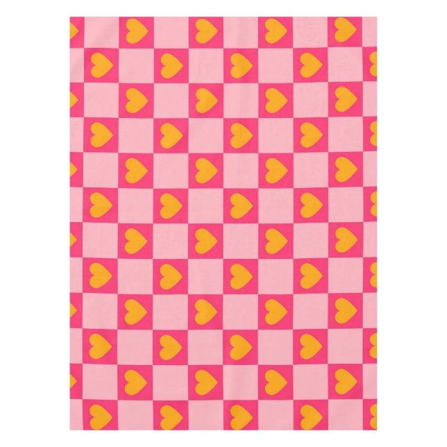 Pink Red Yellow Heart Love Chequered Y2K Pattern Tablecloth (Front)
