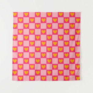 Pink Red Yellow Heart Love Chequered Y2K Pattern Tapestry
