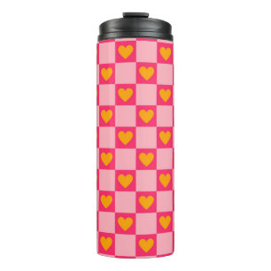 Pink Red Yellow Heart Love Chequered Y2K Pattern Thermal Tumbler