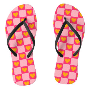 Pink Red Yellow Heart Love Chequered Y2K Pattern Thongs