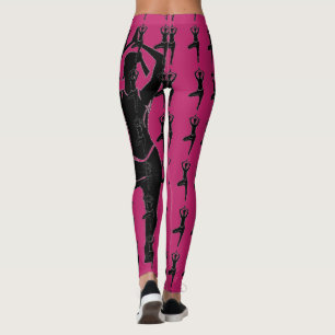 Pink-Red Yoga Pose Silhouette Leggings