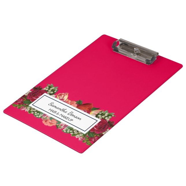 Pink Reddish Vintage Floral Blush Clipboard (Angled)