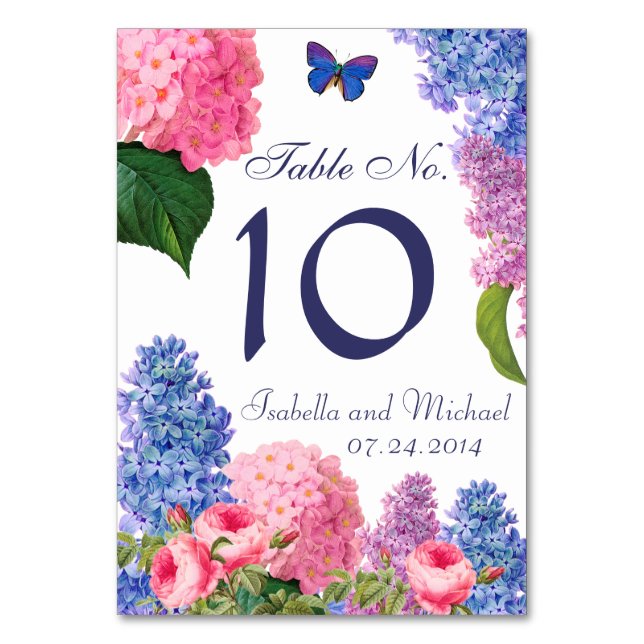 Pink Redoute Flowers Custom Tablecard Table Number (Front)