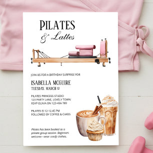 Pink Reformer Pilates and Lattes Birthday Invitation