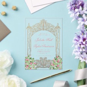 Pink Regal Doors Faux Foil Wedding Acrylic Invitations
