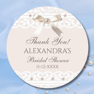 Pink Regency Bow Lace Bridal Shower Thank You Classic Round Sticker