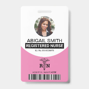 Pink Registered nurse caduceus photo template ID Badge