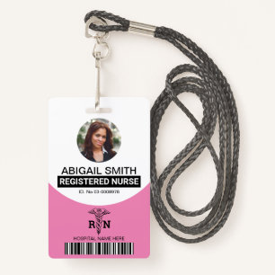 Pink Registered nurse caduceus photo template ID Badge