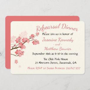 Pink Rehearsal Dinner Cherry Blossoms Flower Invitation