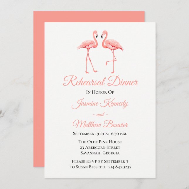 Pink Rehearsal Dinner Flamingo Wedding  Luau Beach Invitation (Front/Back)
