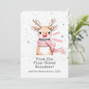 Pink Reindeer Christmas Holiday Card