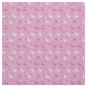 Pink Reindeer Christmas Holiday Fabric