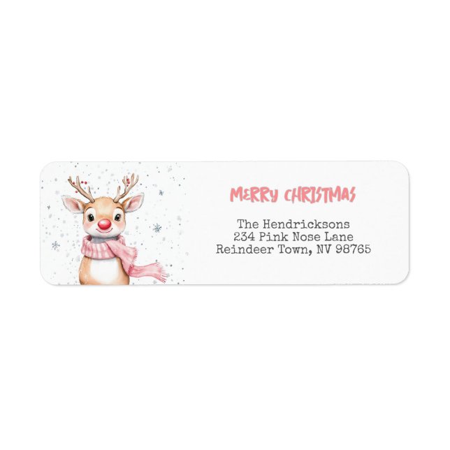 Pink Reindeer Christmas Return Address  Label (Front)
