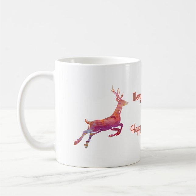 Pink Reindeer Custom Holiday Mug (Left)