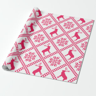 Pink Reindeer geometric Christmas pattern Wrapping Paper