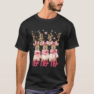 Pink Reindeer Ho Ho Ho Christmas Lights Girl Women T-Shirt