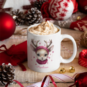 Pink Reindeer Personalised Kids Mug