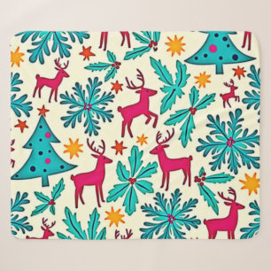 Pink Reindeer Teal Tree Pattern Design Sherpa Blanket